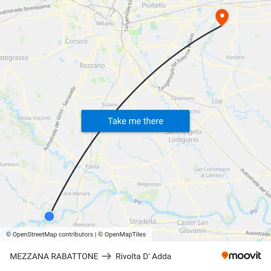 Mezzana Rabattone to Rivolta d'Adda map