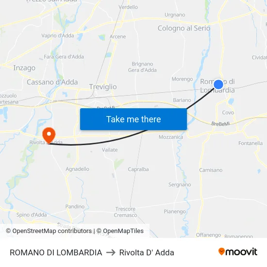ROMANO DI LOMBARDIA to Rivolta D' Adda map