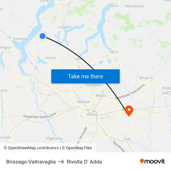 Brissago-Valtravaglia to Rivolta D' Adda map