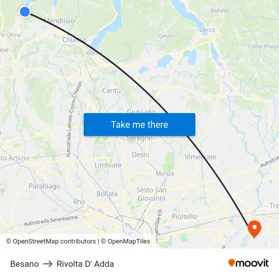 Besano to Rivolta D' Adda map