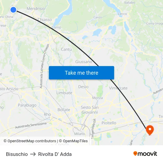 Bisuschio to Rivolta D' Adda map