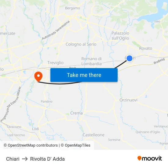 Chiari to Rivolta d'Adda map