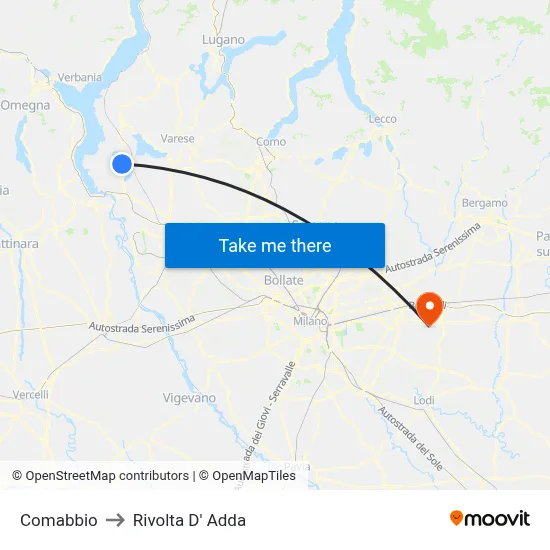 Comabbio to Rivolta d'Adda map