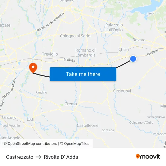 Castrezzato to Rivolta d'Adda map