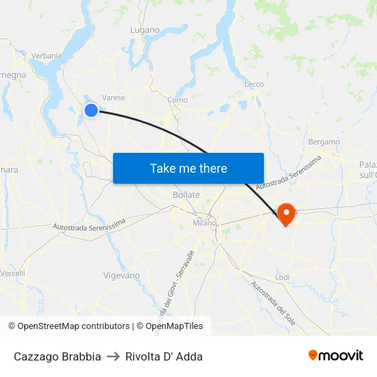 Cazzago Brabbia to Rivolta d'Adda map