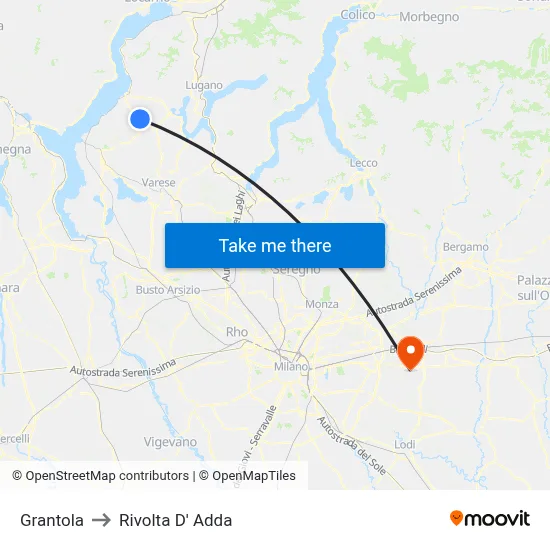 Grantola to Rivolta d'Adda map