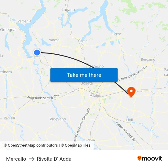 Mercallo to Rivolta d'Adda map