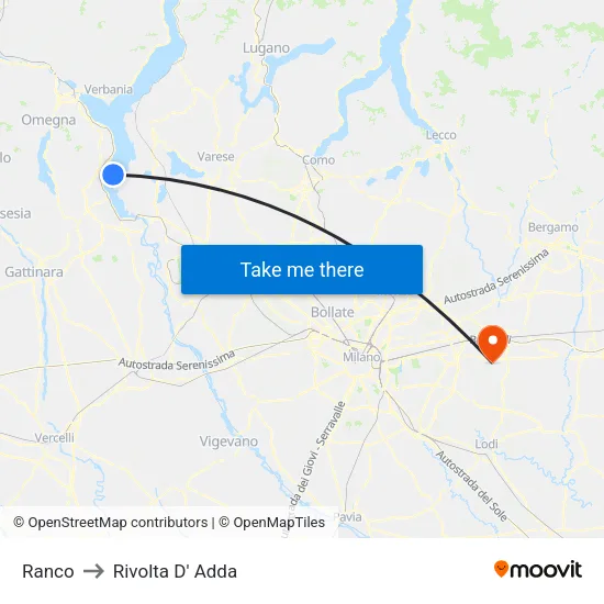 Ranco to Rivolta D' Adda map