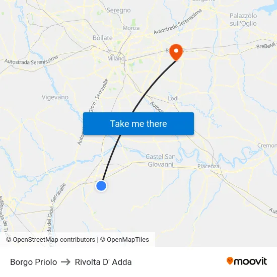 Borgo Priolo to Rivolta d'Adda map