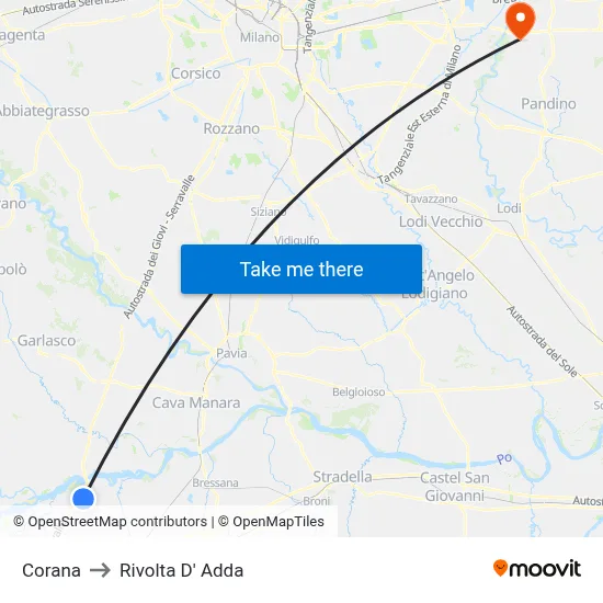Corana to Rivolta d'Adda map