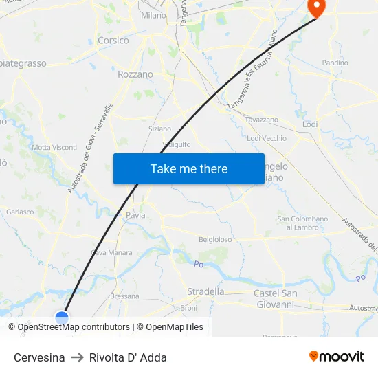 Cervesina to Rivolta D' Adda map