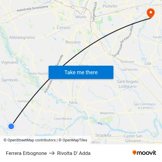 Ferrera Erbognone to Rivolta d'Adda map