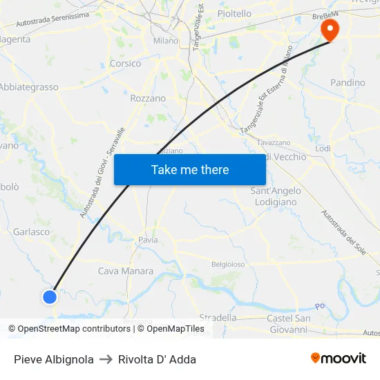 Pieve Albignola to Rivolta d'Adda map