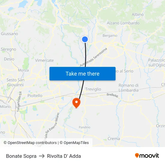 Bonate Sopra to Rivolta d'Adda map