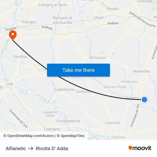 Alfianello to Rivolta d'Adda map