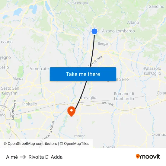 Almè to Rivolta d'Adda map
