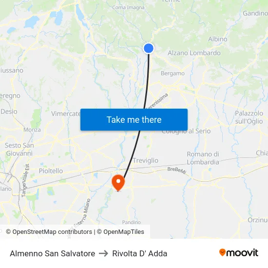 Almenno San Salvatore to Rivolta D' Adda map