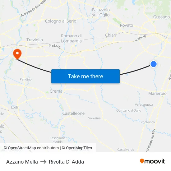 Azzano Mella to Rivolta D' Adda map