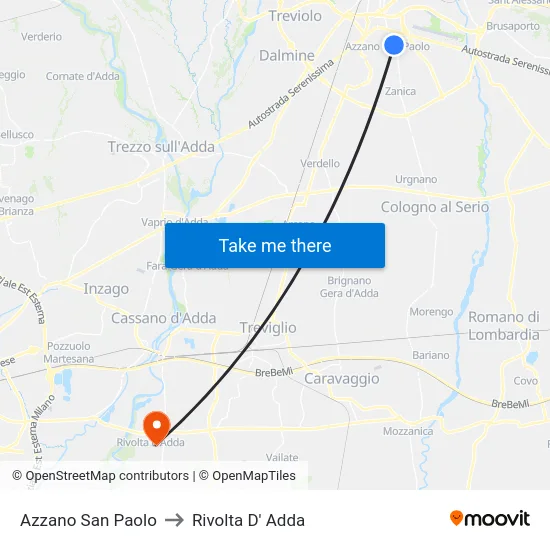 Azzano San Paolo to Rivolta D' Adda map