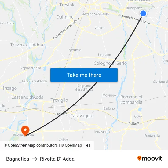 Bagnatica to Rivolta D' Adda map