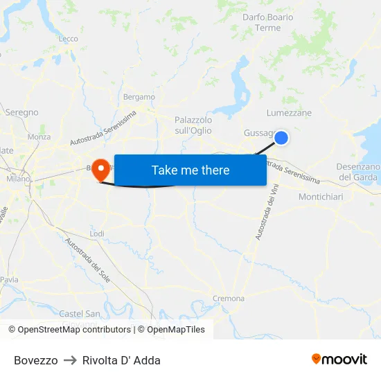 Bovezzo to Rivolta D' Adda map