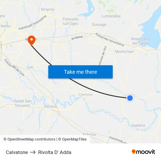 Calvatone to Rivolta d'Adda map