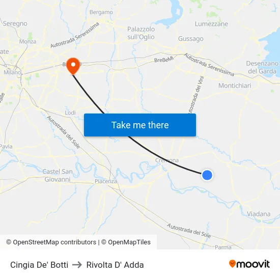 Cingia De' Botti to Rivolta D' Adda map