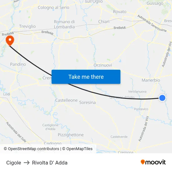 Cigole to Rivolta d'Adda map