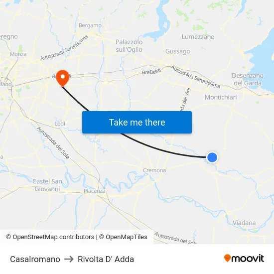 Casalromano to Rivolta D' Adda map