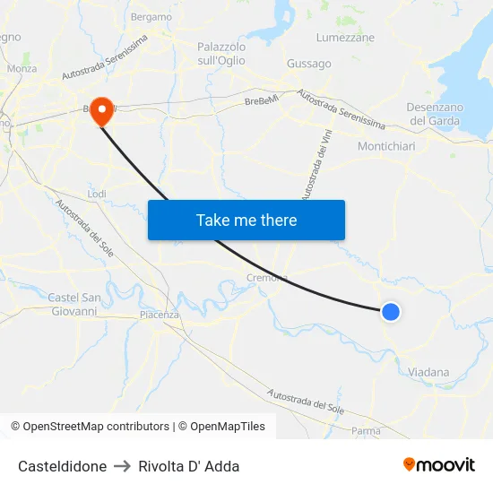 Casteldidone to Rivolta D' Adda map