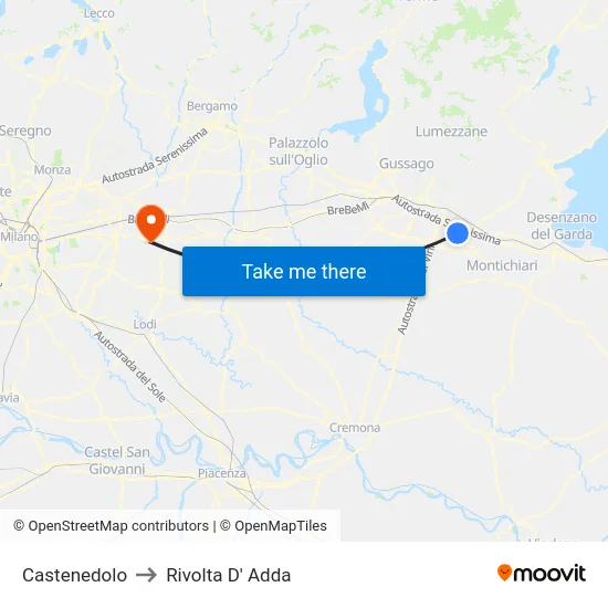 Castenedolo to Rivolta D' Adda map