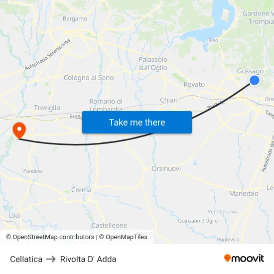 Cellatica to Rivolta D' Adda map