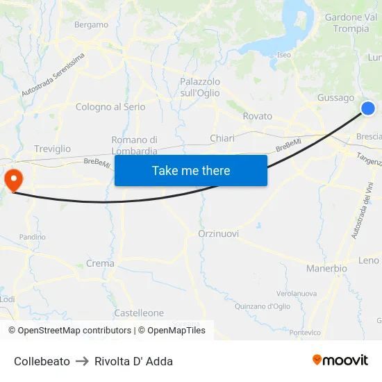 Collebeato to Rivolta d'Adda map