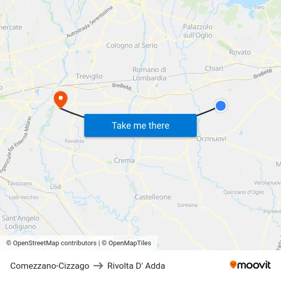 Comezzano-Cizzago to Rivolta D' Adda map