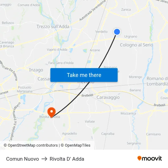Comun Nuovo to Rivolta D' Adda map