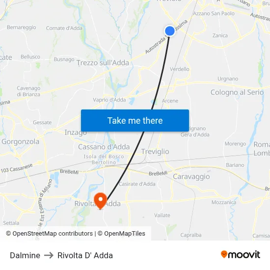Dalmine to Rivolta d'Adda map