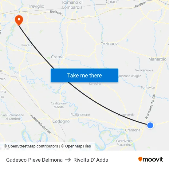 Gadesco-Pieve Delmona to Rivolta d'Adda map