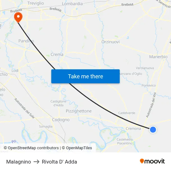 Malagnino to Rivolta d'Adda map
