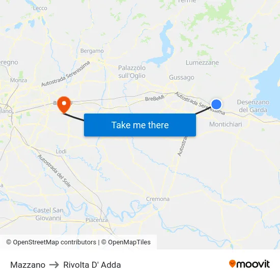 Mazzano to Rivolta d'Adda map