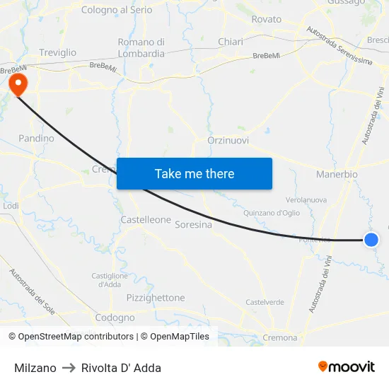 Milzano to Rivolta d'Adda map