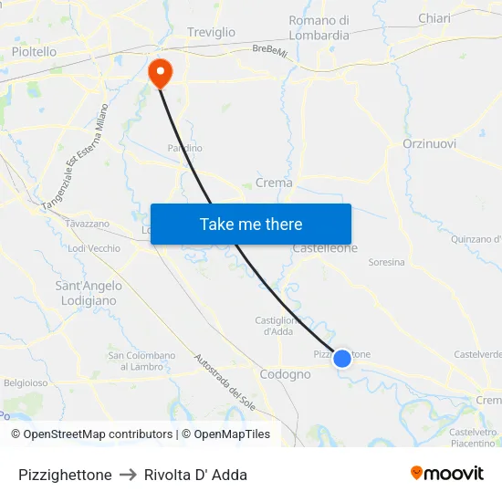 Pizzighettone to Rivolta D' Adda map
