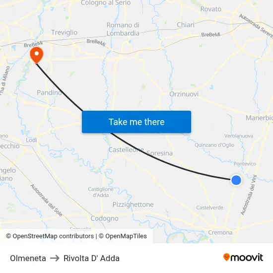 Olmeneta to Rivolta d'Adda map