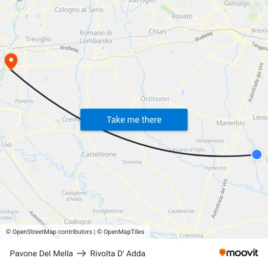 Pavone Del Mella to Rivolta D' Adda map