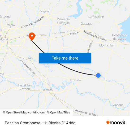 Pessina Cremonese to Rivolta d'Adda map
