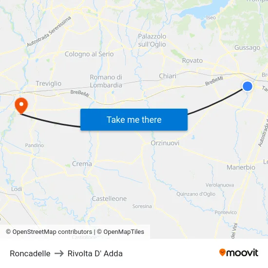 Roncadelle to Rivolta D' Adda map