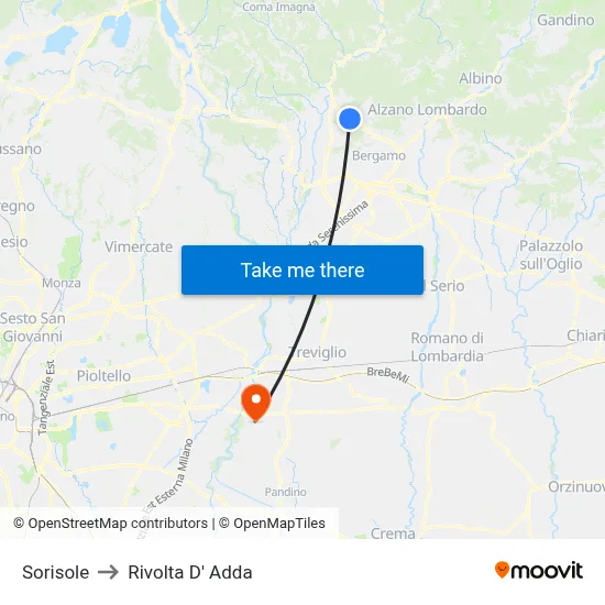 Sorisole to Rivolta D' Adda map