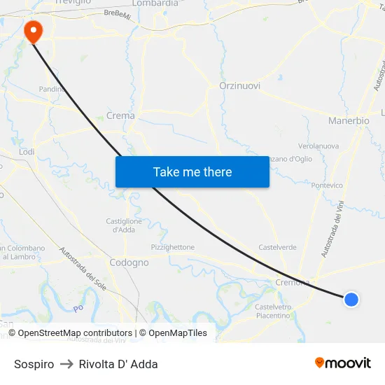 Sospiro to Rivolta D' Adda map