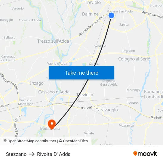 Stezzano to Rivolta D' Adda map