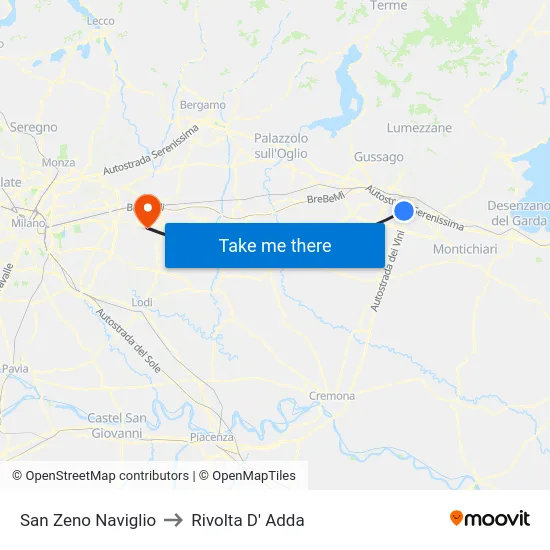 San Zeno Naviglio to Rivolta D' Adda map