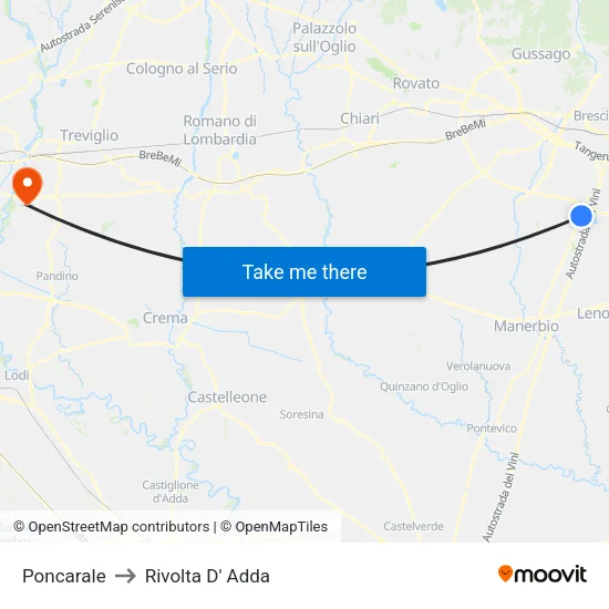 Poncarale to Rivolta D' Adda map
